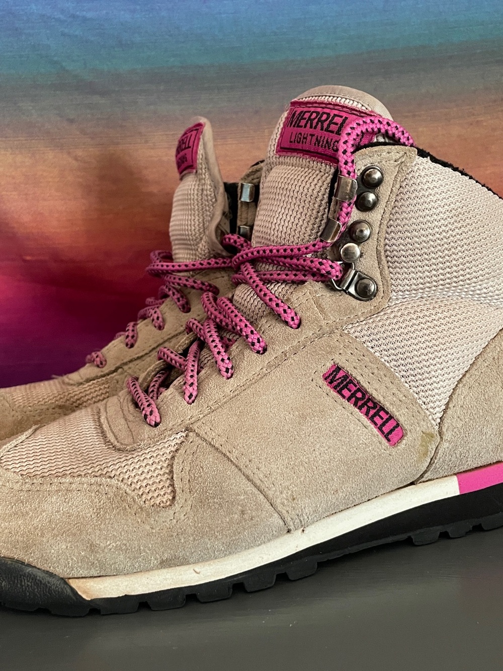 Vintage Merrell Lightning Gorpcore Suede Hiking Boots Pink Detail Women 8